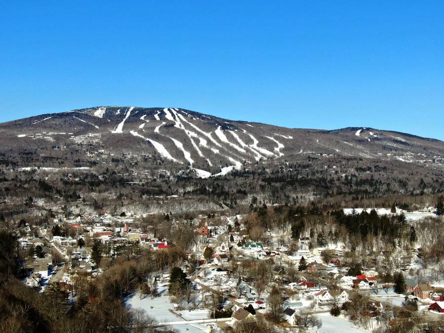 Okemo by Drone in Snow over Ludlow Okemo by Drone in Snow over Ludlow
